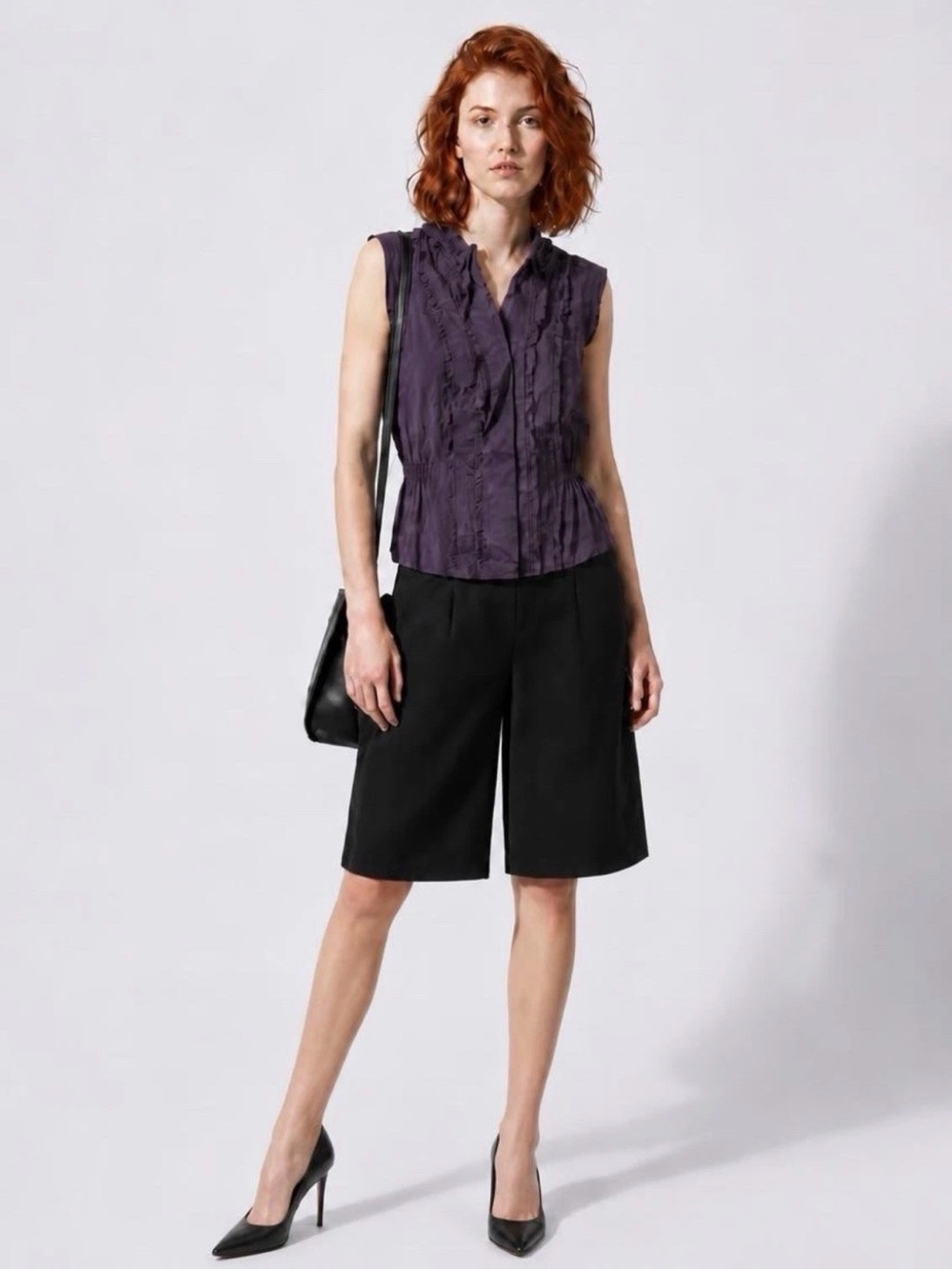 Converse One Star Coquette blouse sleeveless‎ ruffle front deep plum